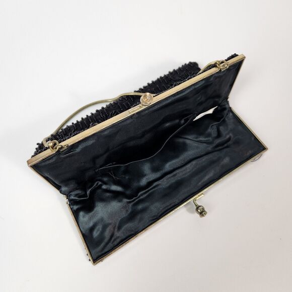 VTG Black Small Beaded Purse Womens Handbag 1920s Flapper‎ Gir Made In Hong Kong - Picture 7 of 16